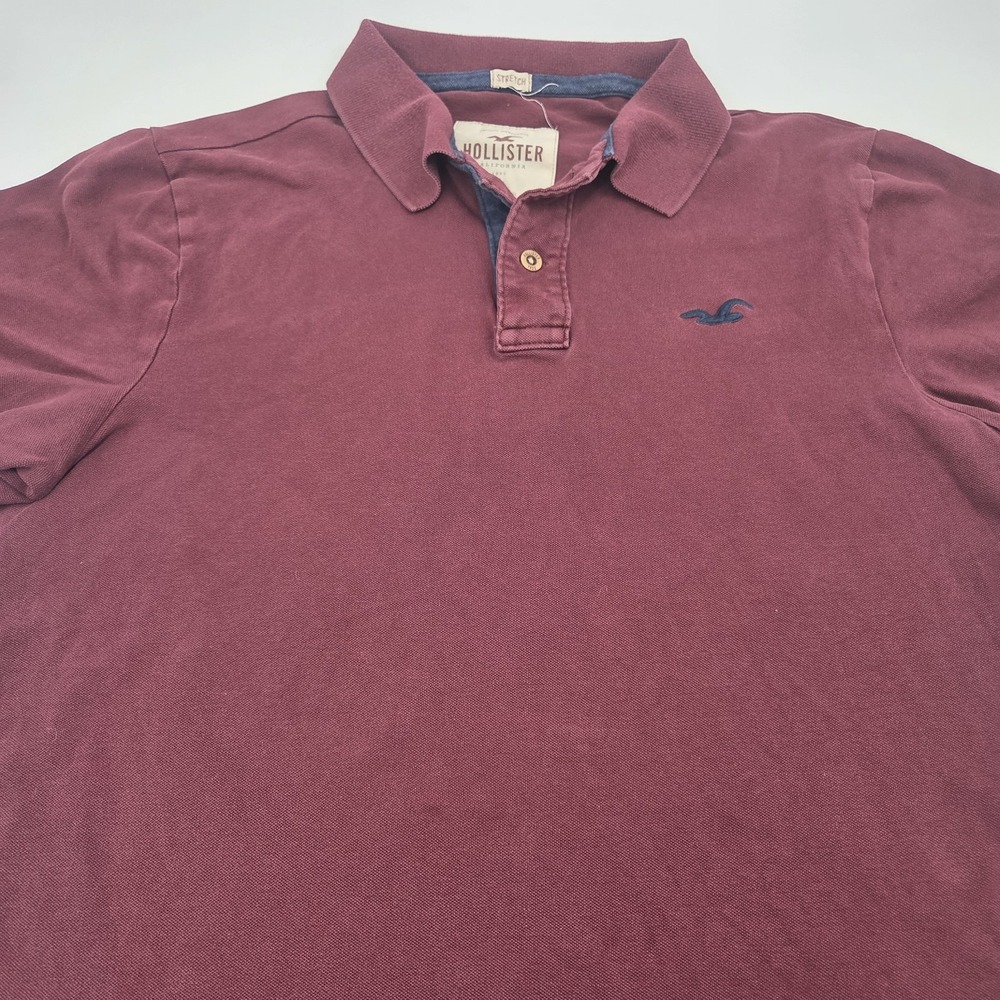 Y2K Hollister Men's Polo Shirt XL Maroon Red Stretch Classic Fit Casual Vintage